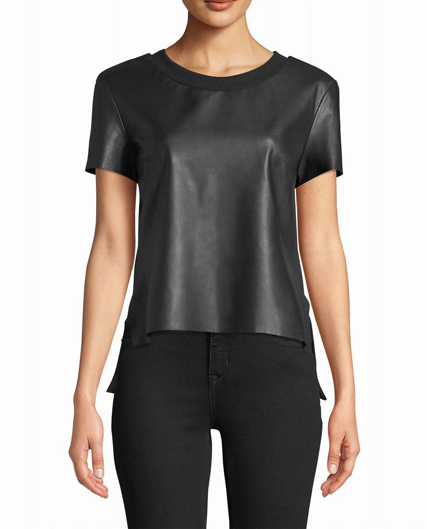 Leather T-Shirt In Black | Shop Simon