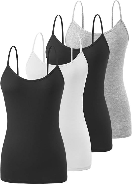 Air Curvey 4 Piece Camisoles for Women Basic Camis Undershirt Adjustable Spaghetti Strap Tank Top | Amazon (US)
