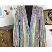 Vintage Pastel Stripe Blazer, 1980s Pastel Stripe Preppy Style Blazer, Alan Abell Linen Jacket, Rainbow Blazer | Etsy (US)