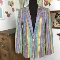 Vintage Pastel Stripe Blazer, 1980s Pastel Stripe Preppy Style Blazer, Alan Abell Linen Jacket, Rainbow Blazer | Etsy (US)