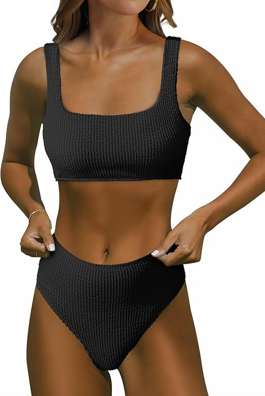 ANRABESS Bikini Sets for Women High Waisted Tummy Control Modest Two Piece Swimsuit Wide Shoulder... | Amazon (US)