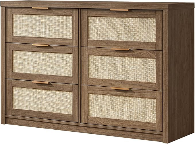Hampstead Dresser for Bedroom, Rattan 6 Drawer Dresser, Boho Chest of Drawers, Wood Closet Dresse... | Amazon (US)