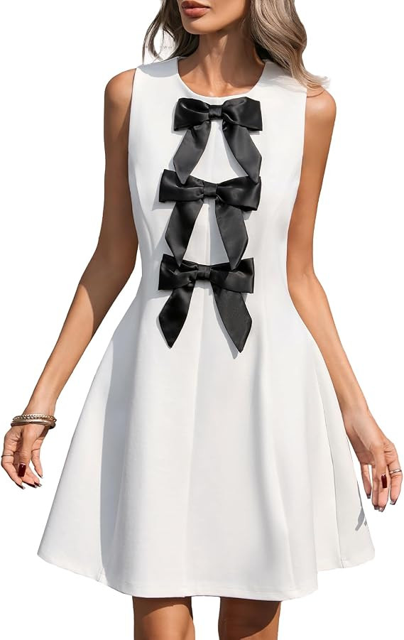 YEXPINE Women's Bow Front Mini Dress Sleeveless Crewneck Cute Cocktail Party Dress for Birthday G... | Amazon (US)