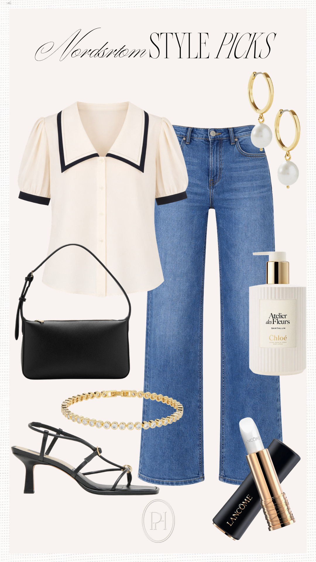 Nordstrom style finds I'm loving!

office look, workwear, wide leg jeans, wide leg denim, dark wash jeans, black and white blouse, spring style, spring fashion, spring looks, spring outfit, black handbag, black sandals, high heeled sandals, purse, lip balm, lipstick, lotion, beauty essentials, pearl earrings, tennis bracelet 

 #LTKgrwm #LTKootd #LTKWorkwear