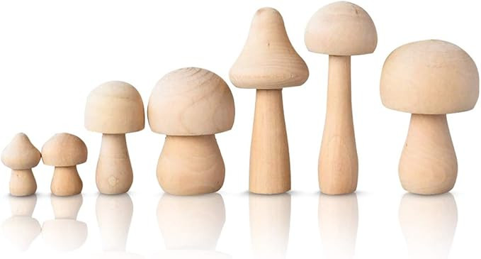 ThreeSUNS; Wooden Mushroom Set 7 Pack Set of Natural Unfinished Mushrooms Various Sizes in Sturdy... | Amazon (US)