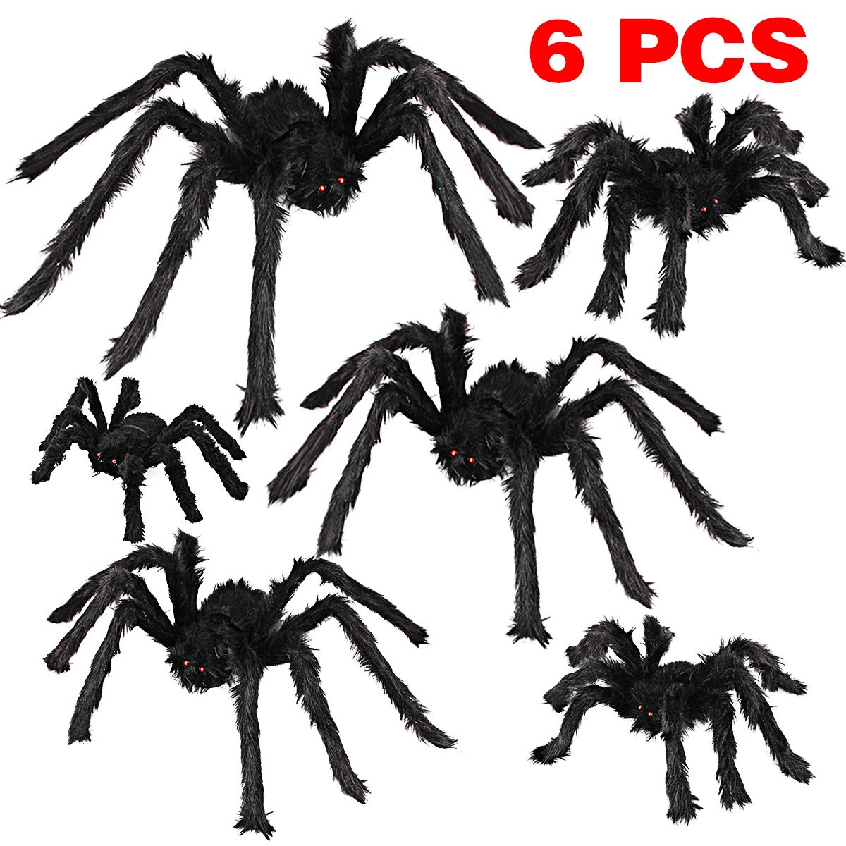 Halloween Spider Decorations, 6 Pcs Different Sizes Realistic Scary Fake Hairy Spider Prank Props... | Walmart (US)