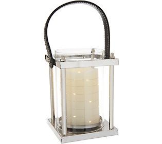 Scott Living Lantern w/ Flameless Candle & Leather Handle | QVC