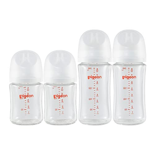 Pigeon Glass Nursing Baby Bottle Wide Neck(Pack of 4), Streamlined Body, Natural Feel, Easy to Clean, Heat-Resistant, 5.4Oz and 8.1 Oz | Amazon (US)