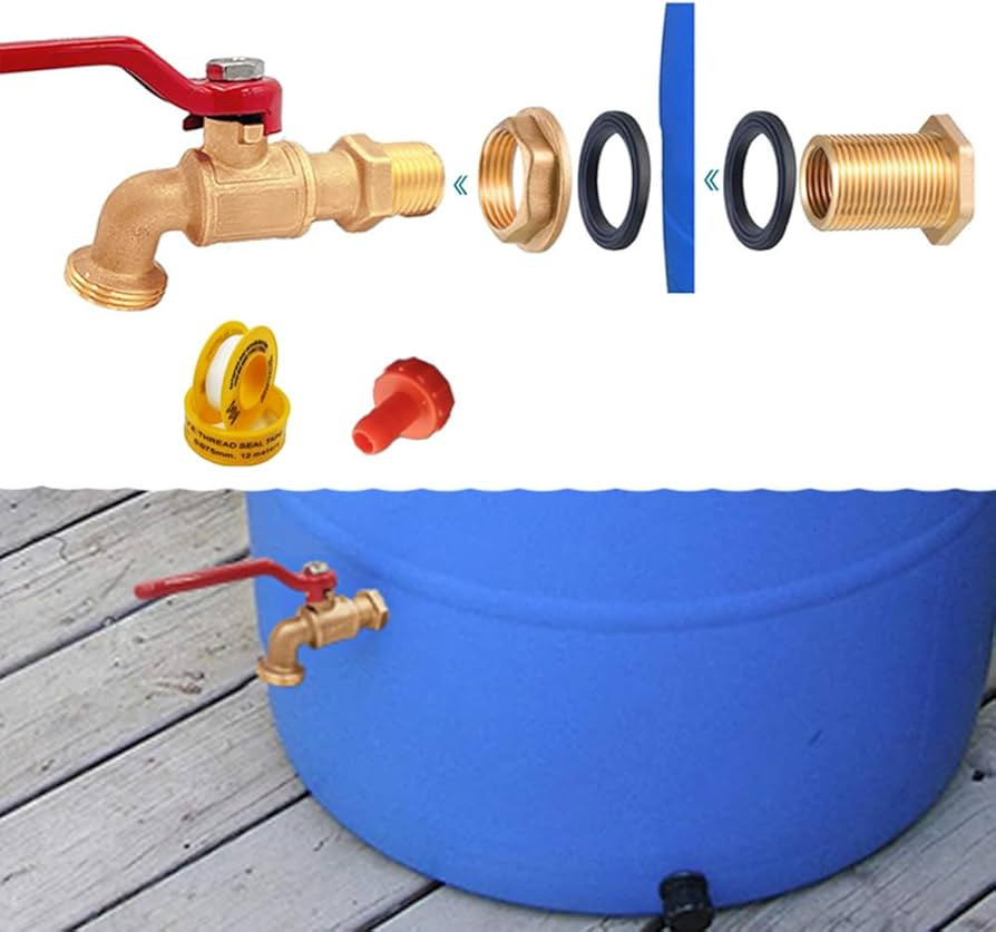 Rain Barrel Spigot Kit, Brass Water Barrel Faucet for Bucket, Water Tanks, Tubs, Pools etc | Amazon (US)