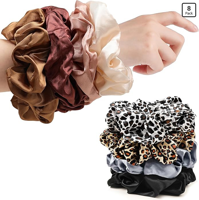 Scrunchies Hair Ties for Women - Big Silk Satin Scrunchie Jumbo Gaint Oversized Cute Scrunchy for... | Amazon (US)
