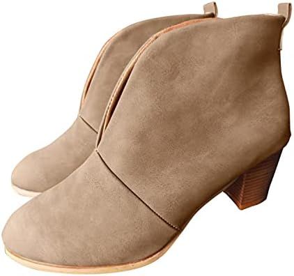 NOLDARES Cowboy Boots for Women Low Heel Wedge Ankle Boots V Cutout Autumn Dressing Stacked Chunky H | Amazon (US)