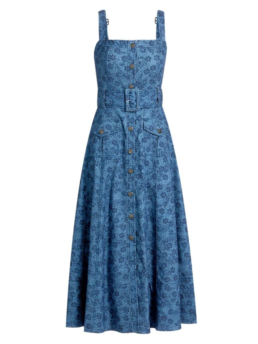 Vega Floral Denim Fit-N-Flare Midi-Dress | Saks Fifth Avenue