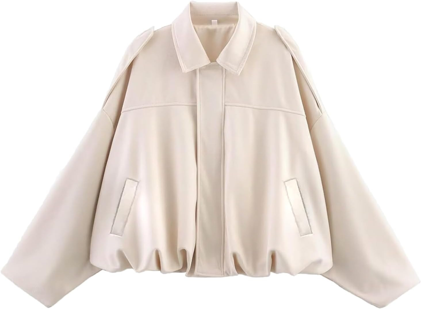 Womens Faux Suede Bomber Jacket Oversized Long Sleeve Cropped Coat | Amazon (US)