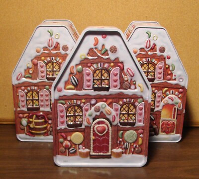3 Vintage 11" Gingerbread House Tin Cookie / Candy Containers - "very clean" !  | eBay | eBay US