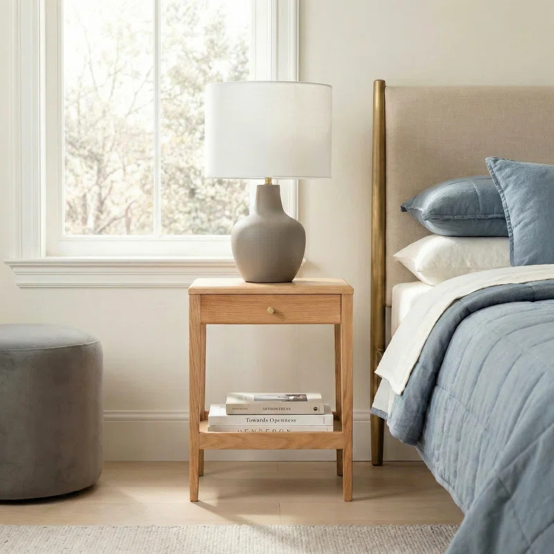 Solid Oak End Side Table with 1 Drawer & Shelf-Single | Wayfair North America