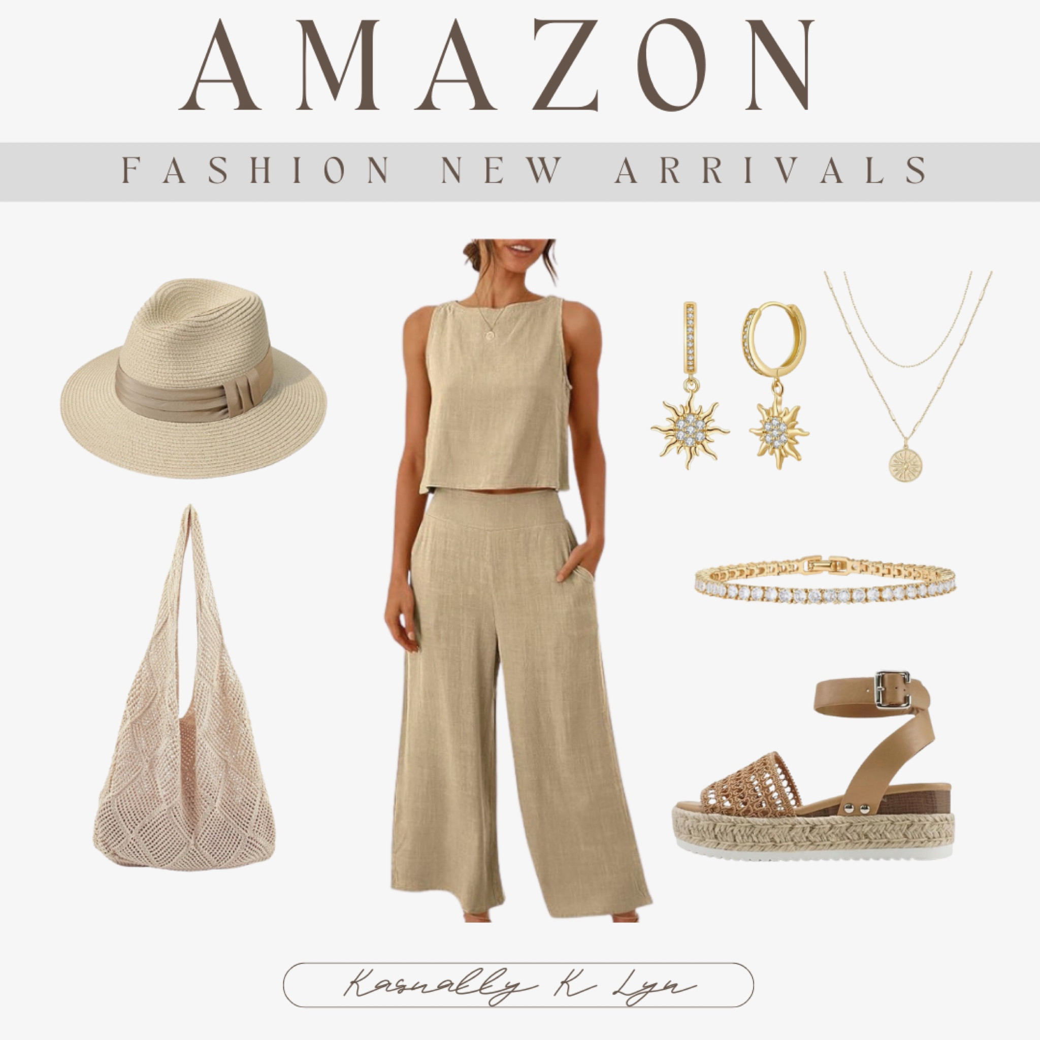 Amazon Fashion New Arrivals!! women’s wide brim straw sun hat. crochet mesh beach shoulder tote bag. 14k gold plated 3mm cubic classic tennis bracelet. soda open toe buckle ankle strap casual sandal wedge. small gold dangle sun hoop earrings. women’s summer 2 piece sleeveless crop top capri wide leg pants. 

#LTKTravel #LTKStyleTip #LTKFindsUnder50