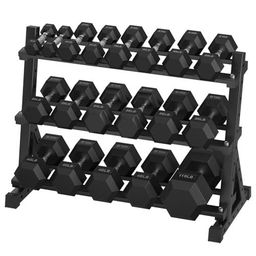 HANDBODE 560 lb Dumbbell Set with Rack Rubber Encased Hex Dumbbell Free Weights Dumbbells Set Home Weight Set with 3-Tier Dumbbell Rack | Amazon (US)