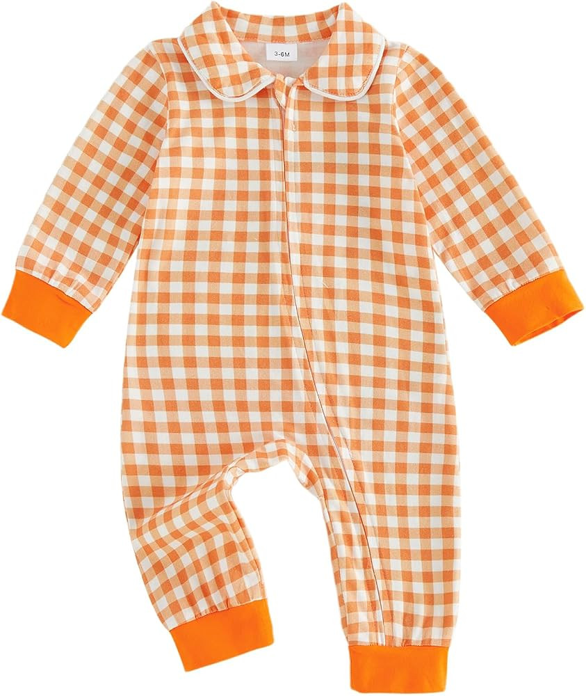 DSORVICD Newborn Baby Boys Girls Gingham Romper Long Sleeve Zipper Jumpsuit | Amazon (US)
