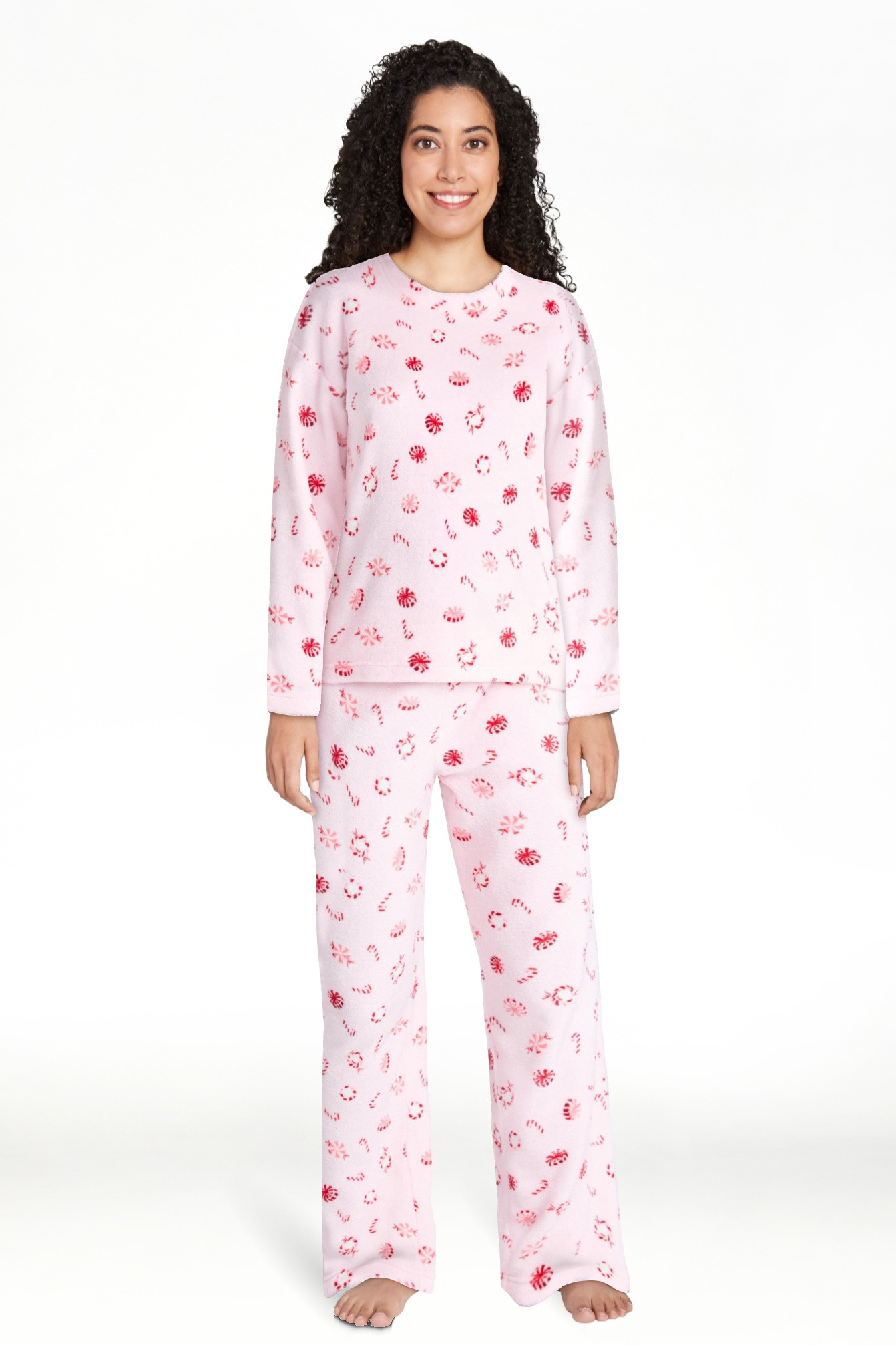 Joyspun Conjunto de Pijama de Pantalones y Top de Manga Larga de Felpa Plegable para Mujer, 2 Pie... | Walmart (US)