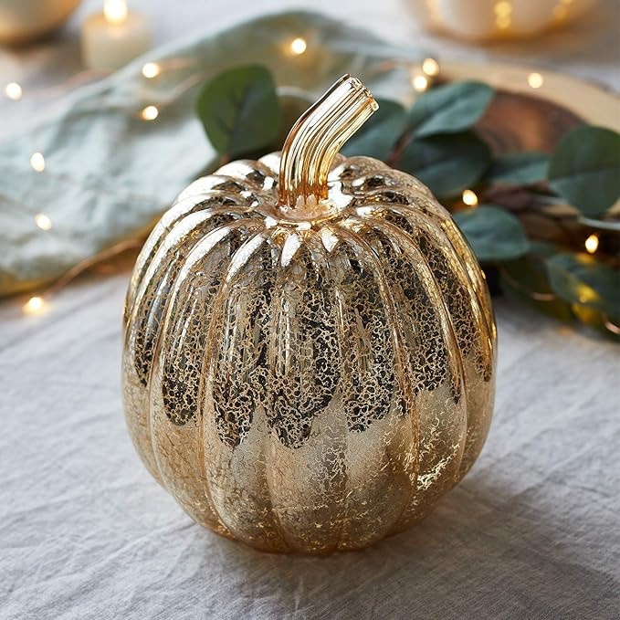 Lights4fun, Inc. Gold Mercury Glass Pumpkin Battery Operated LED Fall Thanksgiving Lighted Decora... | Amazon (US)