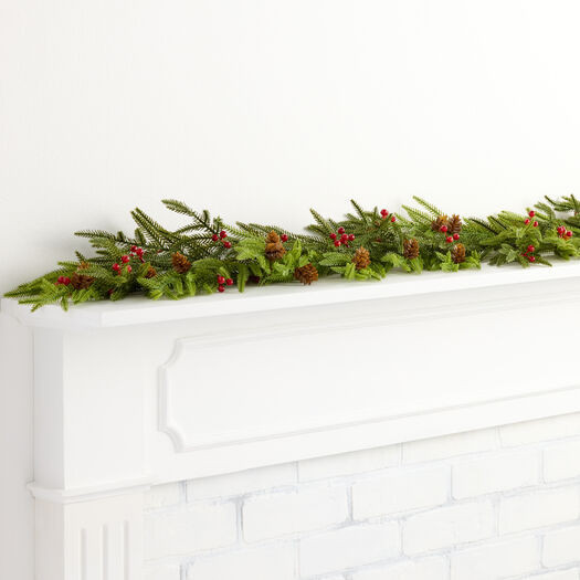 Soft Touch Faux Pine with Red Berries and Mini Pinecones Garland by World Market | World Market