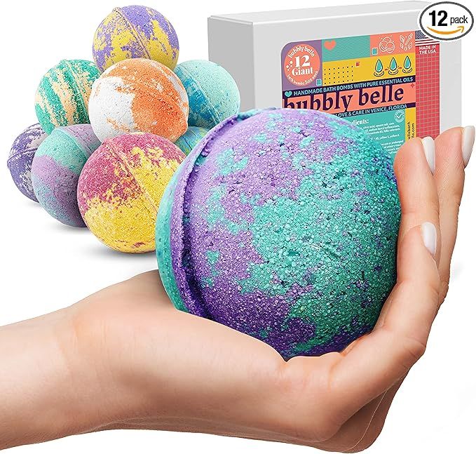 Bubbly Belle Bath Bombs XXL Gift Set, 12 Extra Large Handmade Aromatherapy Fizzies with Essential... | Amazon (US)