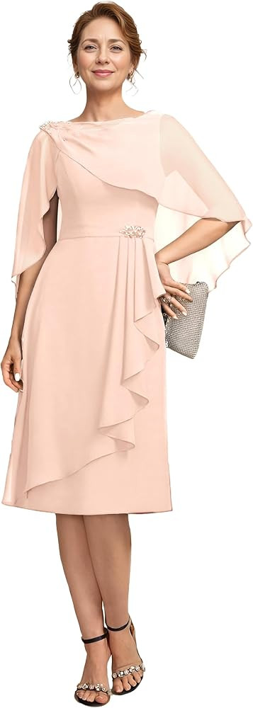 Yuxin 2 Piece Mother of The Bride Dresses for Wedding Chiffon Knee Length Formal Evening Gowns wi... | Amazon (US)