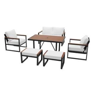 West Park 6-Piece Aluminum Rectangle Outdoor Dining Set with CushionGuard White Cushions | The Home Depot