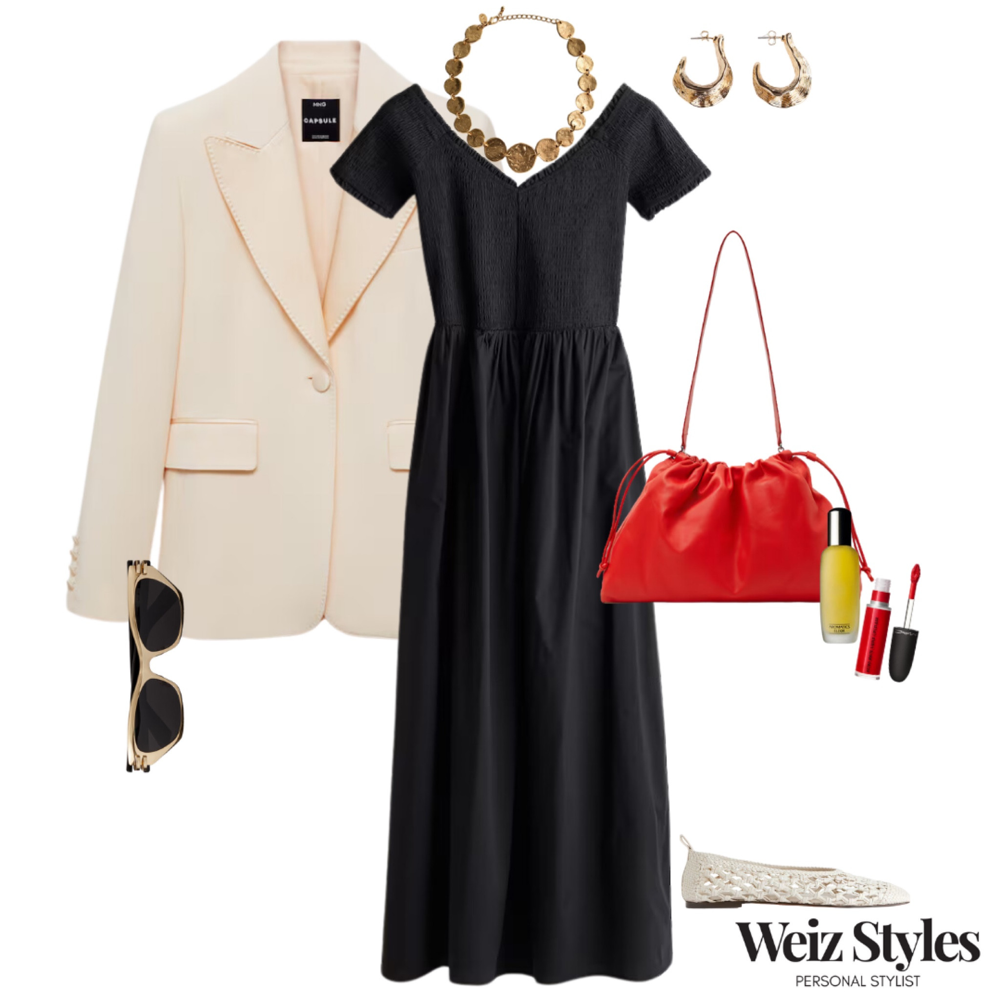 I'm loving this sophisticated outfit idea. Elevate your wardrobe with this super sleek ensemble that exudes elegance and will leave you feeling confident 💃🏻

Let's not forget the fabulous pop of red! ❤️ A great way to add colour into your outfits is through your accessories! Why don't you give it a try? 

Head to www.weizstyles.com to find out how I can help you on your style journey ✨

Louise x

Personal stylist, styling, ootd, neutral aesthetic, London, Weiz styles, shopping, outfit of the day, uk, confident, handbag, bag, perfume, fragrance, lipstick, lip, elevate you style, feel good, flat lay, shopping, black, dress, pop of colour, red, red lip, sunglasses, net a porter, mango, H&M, hm, necklace, earrings, gold, mesh, sandals, flats, shoes, ballerinas, cream, trendy, cool, feminine, effortless, fun, date night, brunch, lunch date, elevated, confidence, blazer, high street, designer, chic, sophisticated, ltk

#LTKstyletip #LTKuk #LTKsummer