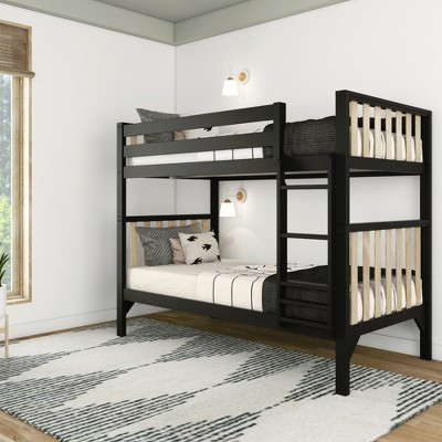 Max & Lily Bunk Bed, Scandinavian Solid Wood Twin over Twin Bunk Beds for Kids, Black/Blonde | Target