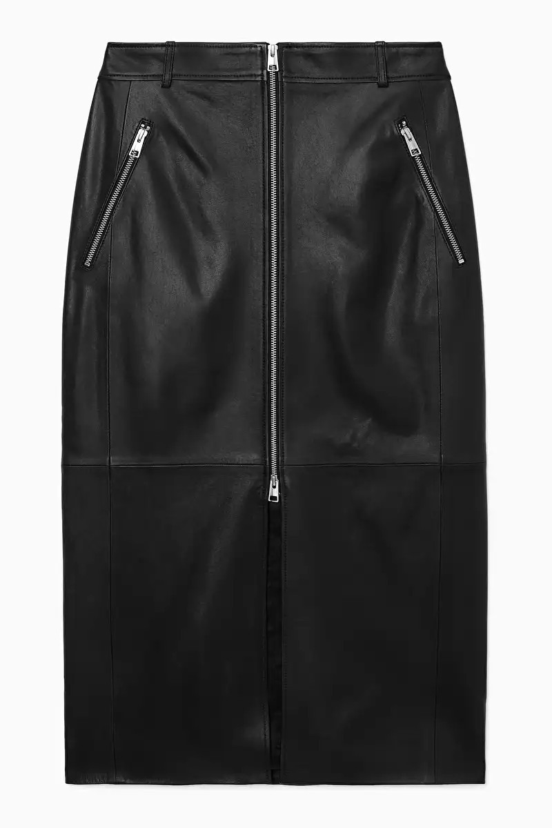 ZIP-UP LEATHER MIDI SKIRT - BLACK - COS | COS UK