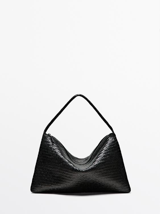 Large woven nappa leather satchel bag | Zara US