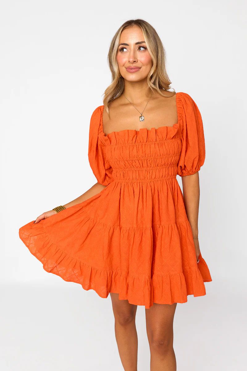 Spencer Puff Sleeve Mini Dress - Tangelo | BuddyLove