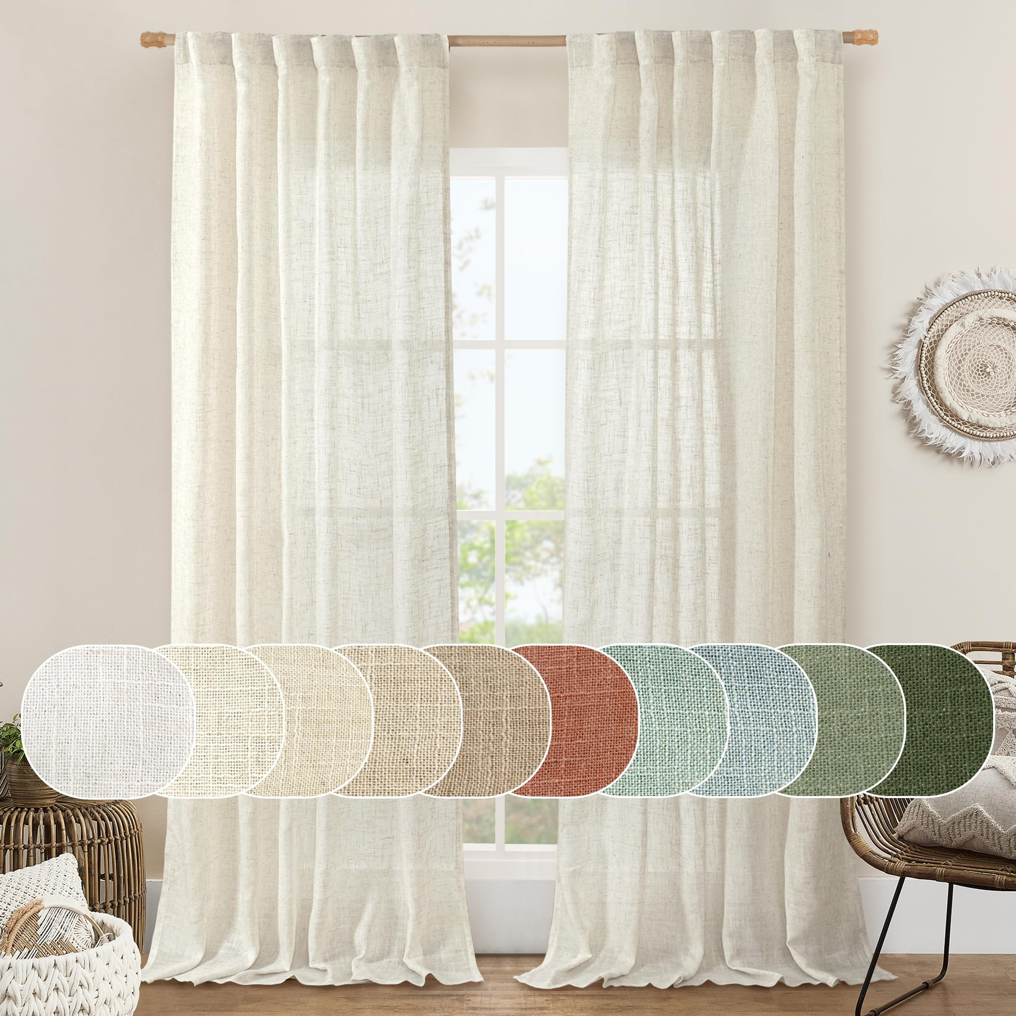 LAMIT Natural Ivory Semi Sheer Linen Curtains 84 inch Long, Cream White Light Filtering Living Ro... | Amazon (US)