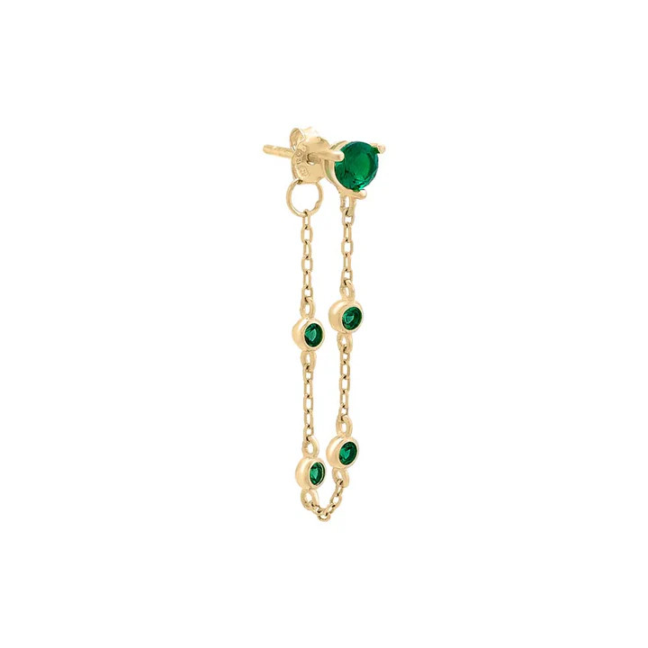 Emerald Green Drop Down Font Chain Stud Earring 14K | Adina Eden