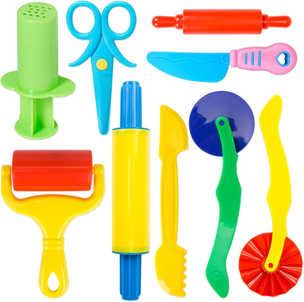 Dough Tool Kit,9 Pcs Basic Clay and Dough Tools Starter Set for Kids Includes Cutters Roller, Rol... | Amazon (US)