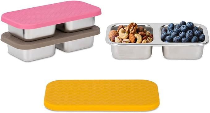 3 Pack Stainless Steel Snack Containers, 2 Compartment Snack Containers with Lids, Reusable Food ... | Amazon (US)