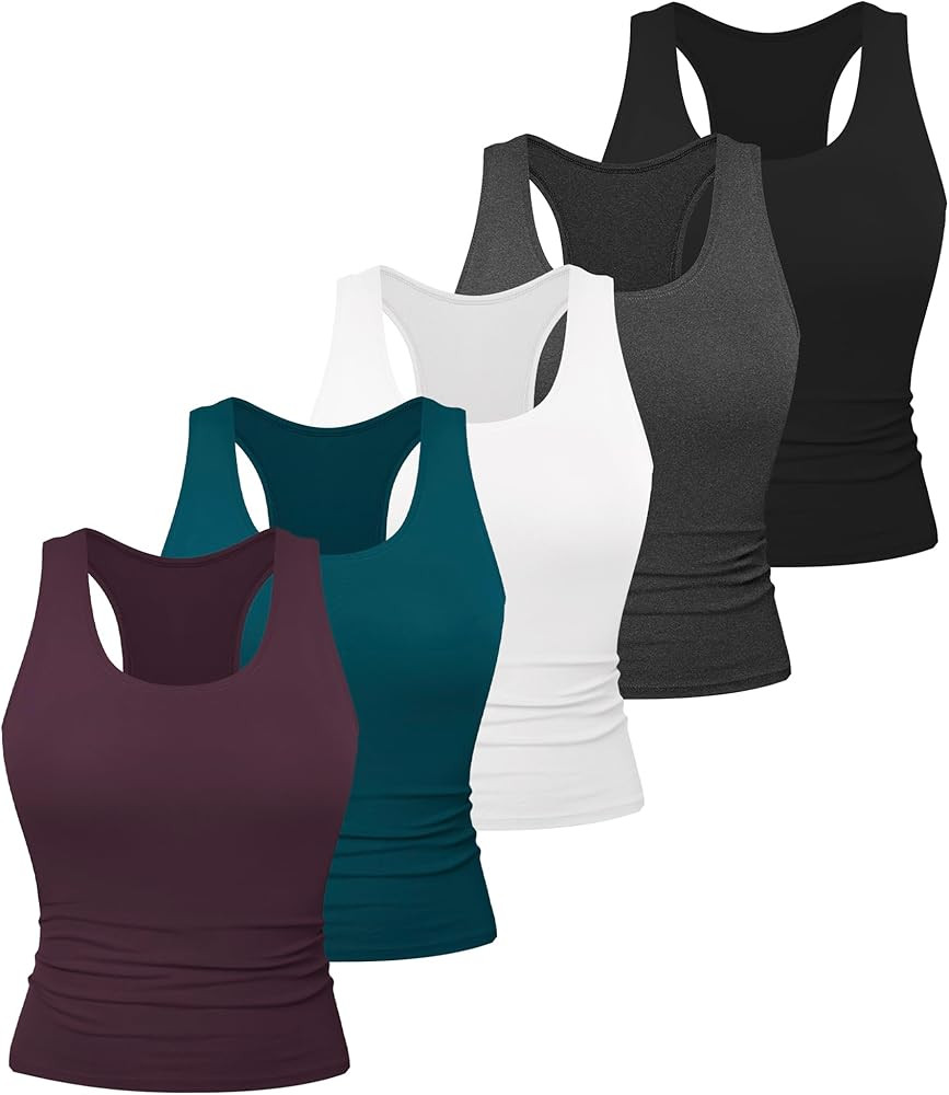 Dalavch 5 Pack Women's Workout Racerback Tank Tops Crop Spandex Yoga Athletic Running Gym Sports ... | Amazon (US)