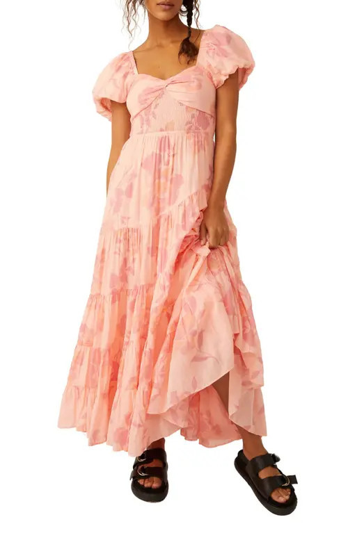 Free People Sundrenched Floral Tiered Maxi Sundress in Pinky Combo at Nordstrom, Size X-Large | Nordstrom