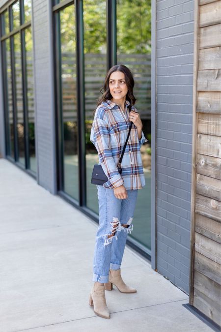 Fall capsule outfit idea: plaid shirt, Agolde 90s jeans, taupe booties 

#LTKstyletip #LTKSeasonal