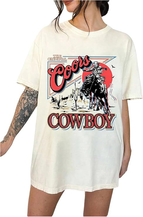 SOLY HUX Women's Vintage Graphic Tees Half Sleeve Cowboy Print Oversized T Shirt Streetwear Summe... | Amazon (US)