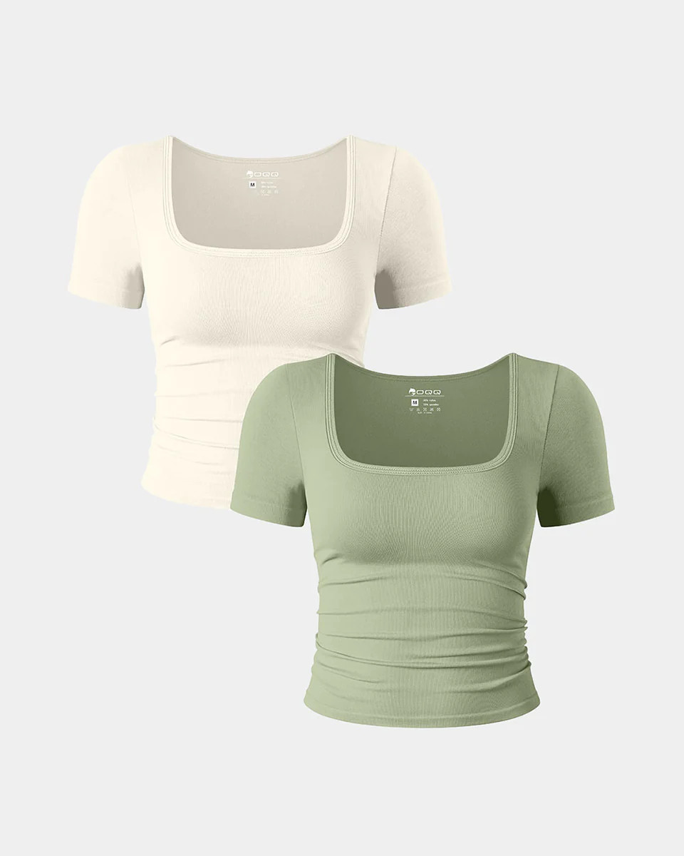Square Neck  Tee Shirts Crop Tops | Oqq