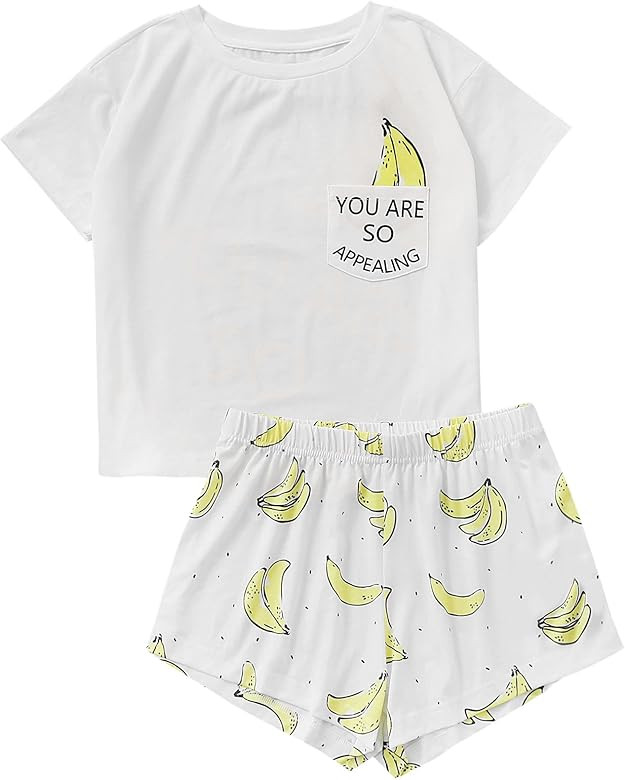 Women's Cute Cartoon Print Tee and Shorts Pajama Set | Amazon (US)