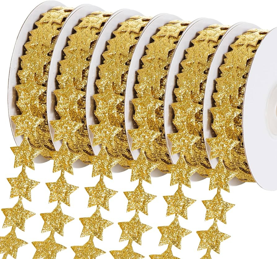 Gold Star Ribbon 6-Pack, 0.8 Inch x 10 Yards Each, Glitter Craft Ribbon for Gift Wrapping, Party ... | Amazon (US)