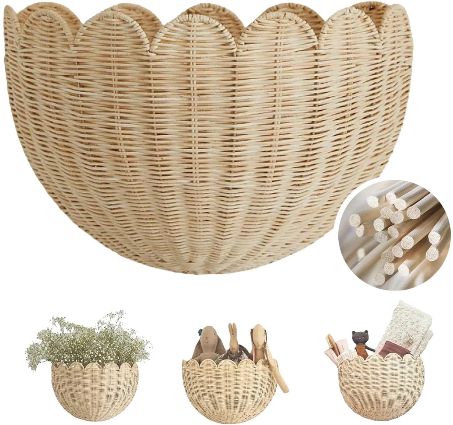 Scalloped Wall Baskets Hanging Baskets Large and Small Decorative Woven Storage Holder for Home B... | Walmart (US)