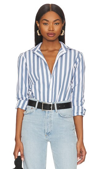 Frank Woven Button Up in Slate Stripe | Revolve Clothing (Global)