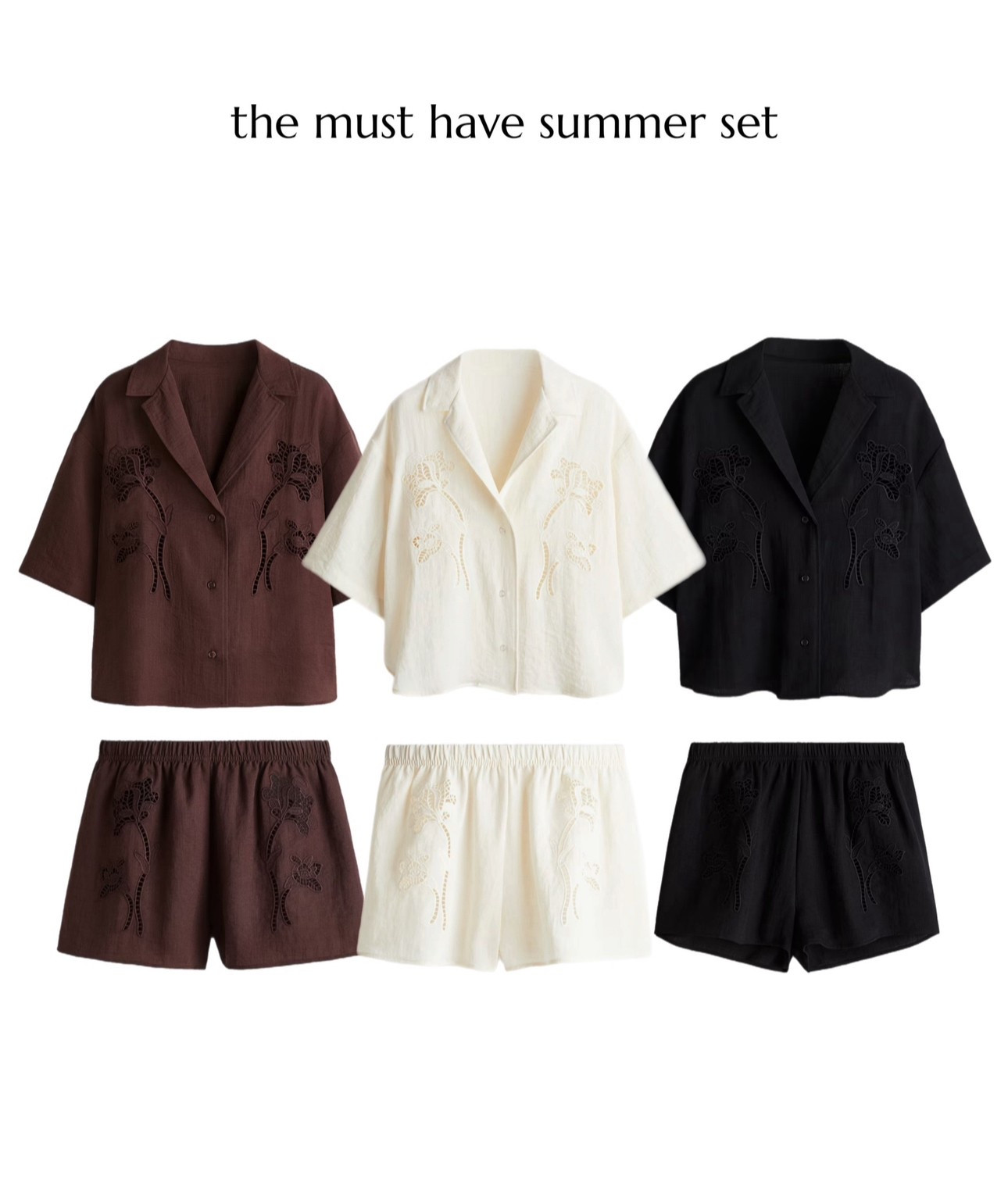 THE MUST HAVE SUMMER SET ☀️ 

Broderie  brown cream holiday black co-ord co-ordinate hm vacation new in handm H&M 

#LTKtravel #LTKstyletip #LTKsummer