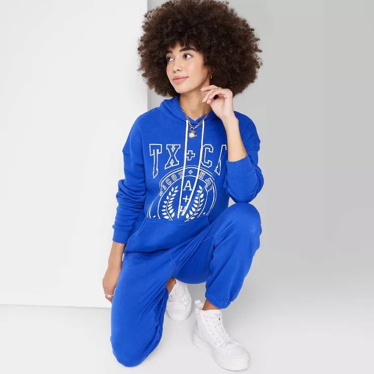 Women's Ascot + Hart TX + CA Graphic Hooded Sweatshirt - Blue | Target