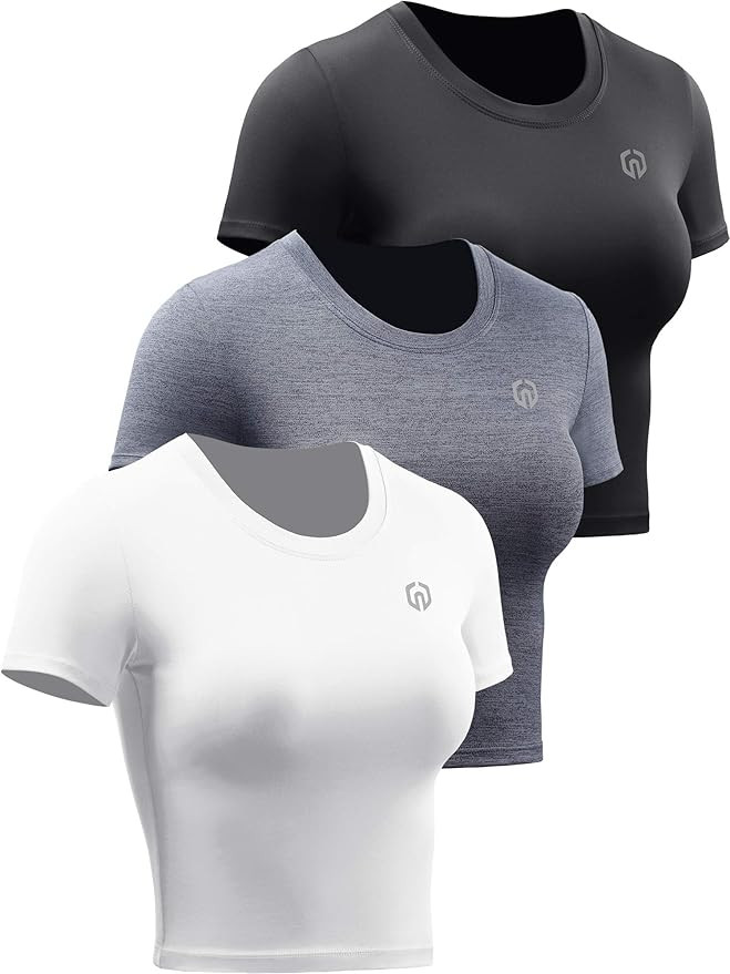 NELEUS Women's Running Crop Tank Tops Dry Fit Workout Athletic Crop Shirts Pack of 3 | Amazon (US)