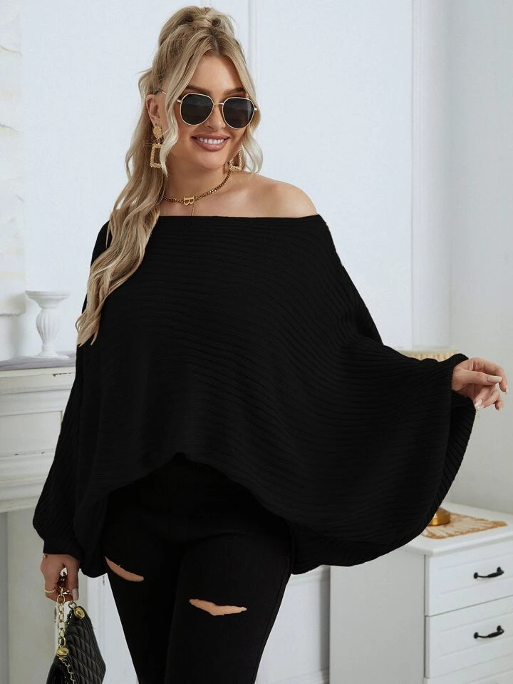 SHEIN Privé Plus Dolman Sleeve Ribbed Knit Sweater | SHEIN